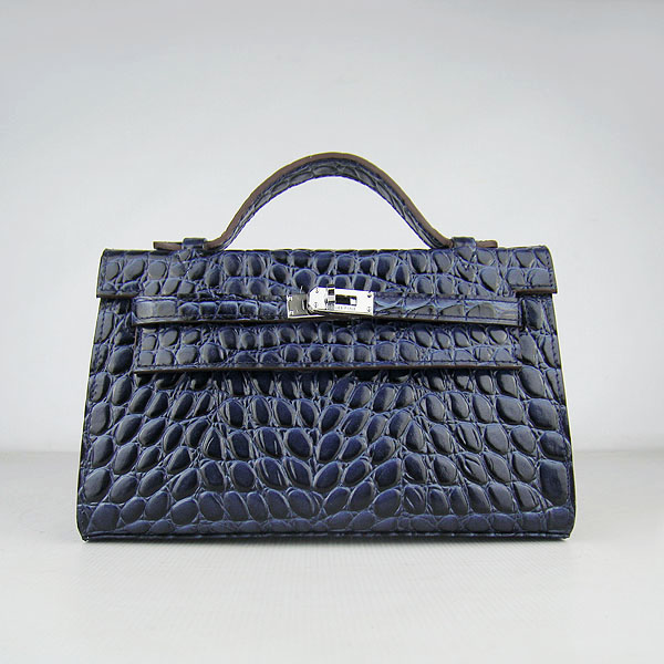 AAA Hermes Kelly 22 CM Python Leather Handbag Dark Blue H008 On Sale
